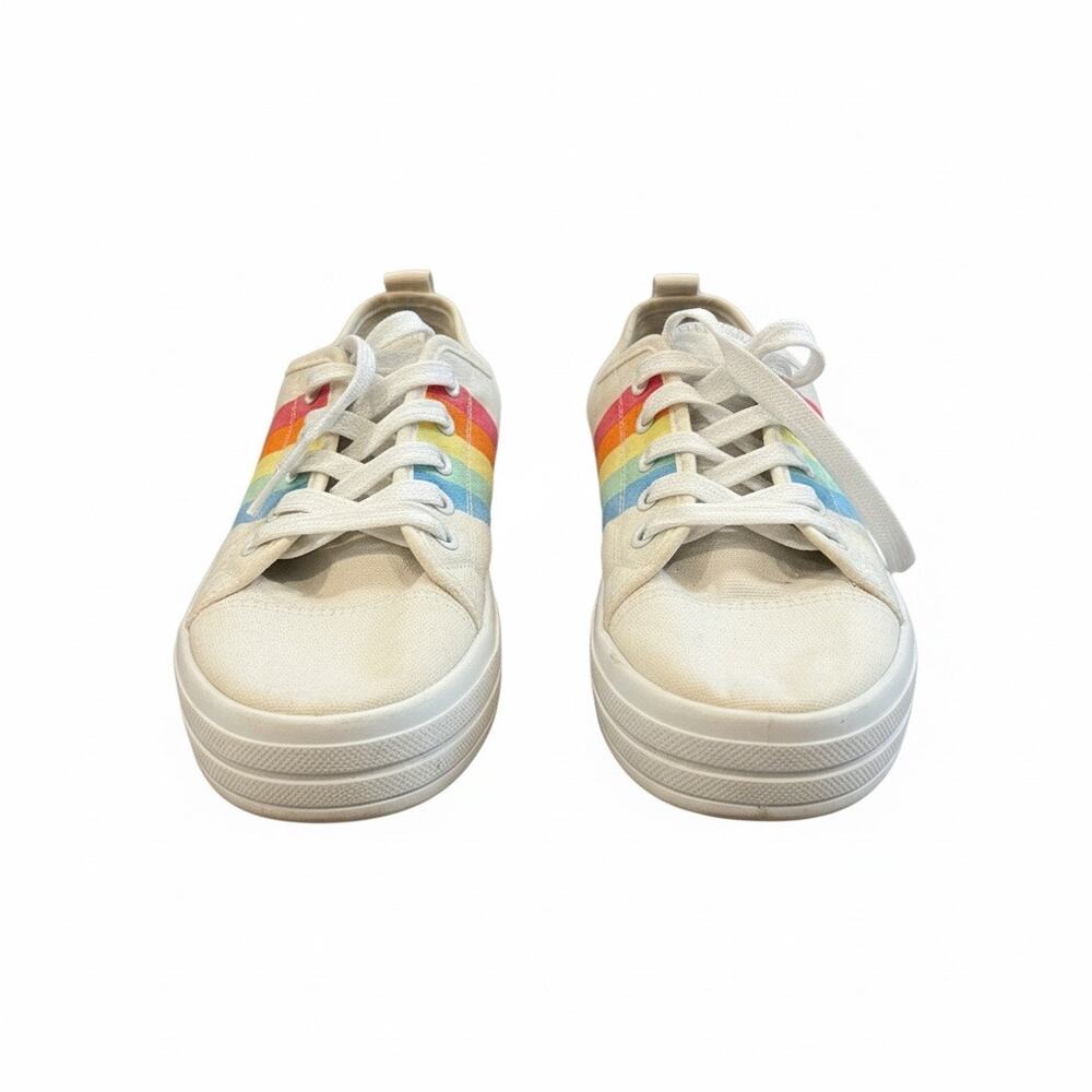 Sole Mates Girls Rainbow Canvas Sneakers Size 6/7 Lace Up White Shoes